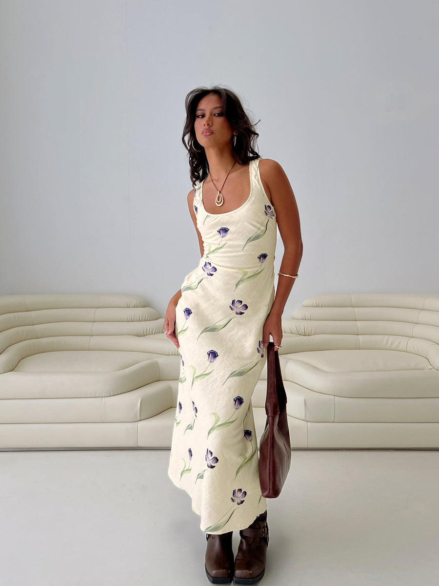 Jessabelle Linen Blend Midi Dress Cream Floral · photo 8