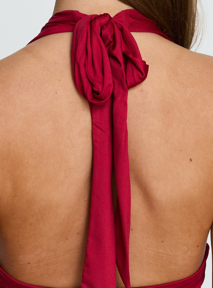 Emara Halter Asymmetrical Midi Dress Red · photo 8