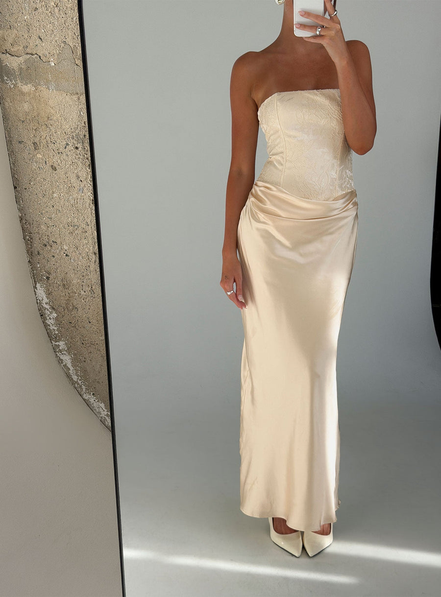 Jenevieve Strapless Drape Maxi Dress Lemon · photo 12