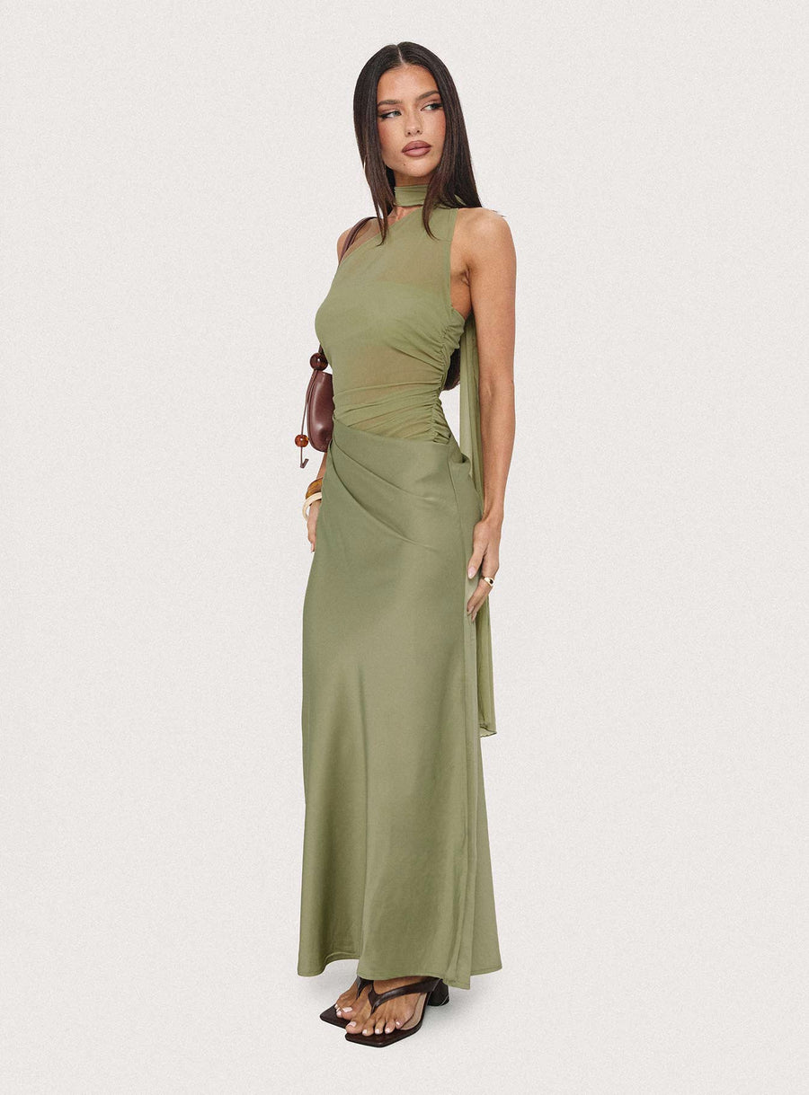 Indiara Halter Mesh Maxi Dress Green · photo 8
