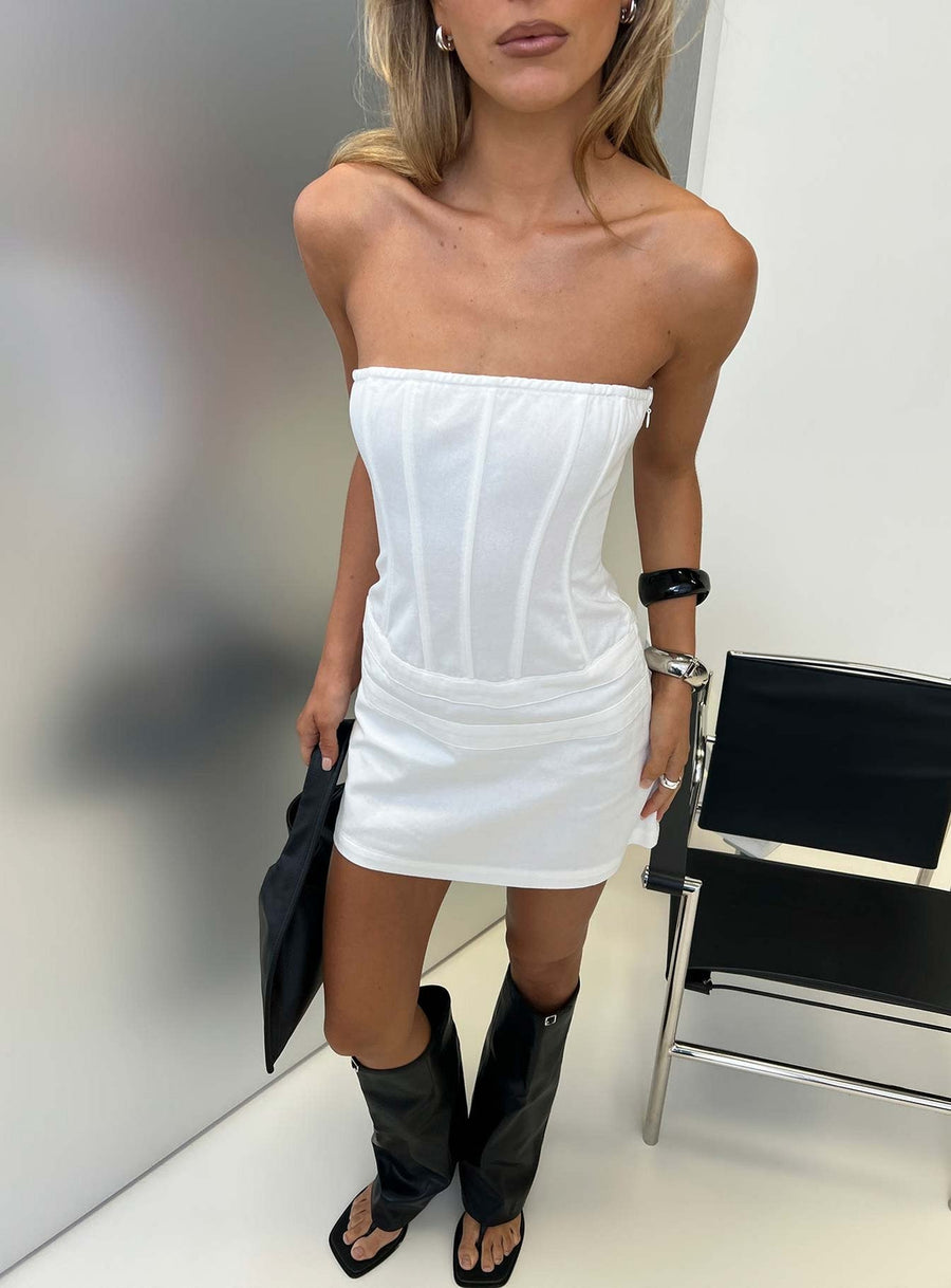 Irenah Strapless Denim Corset Mini Dress White · photo 9