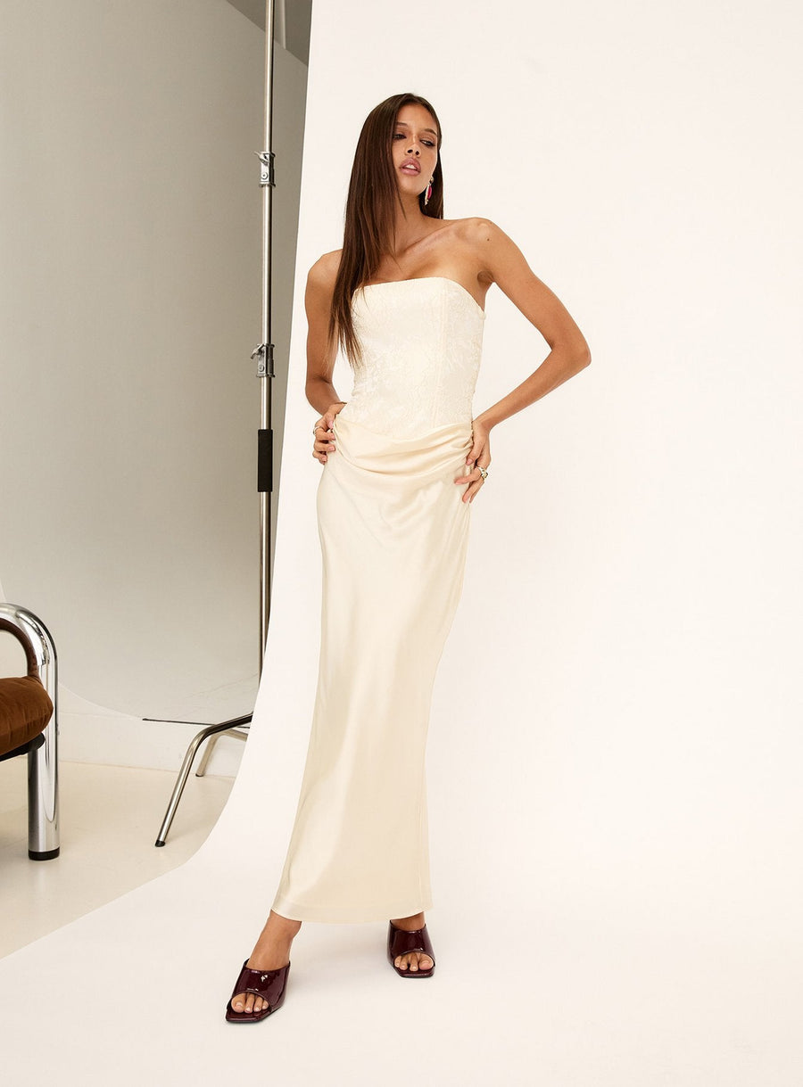 Jenevieve Strapless Drape Maxi Dress Lemon · photo 10