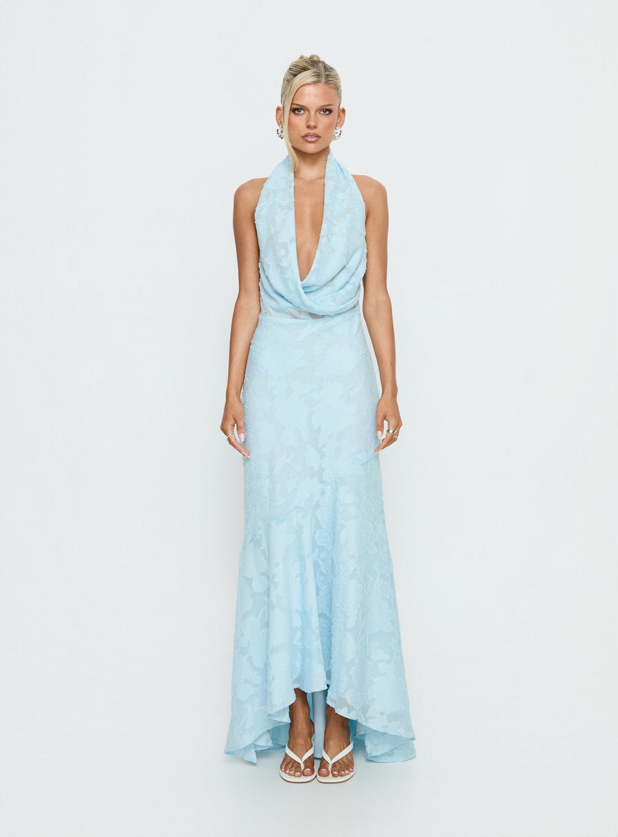 Invisible String Cowl Plunge Backless Maxi Dress Light Blue · photo 9