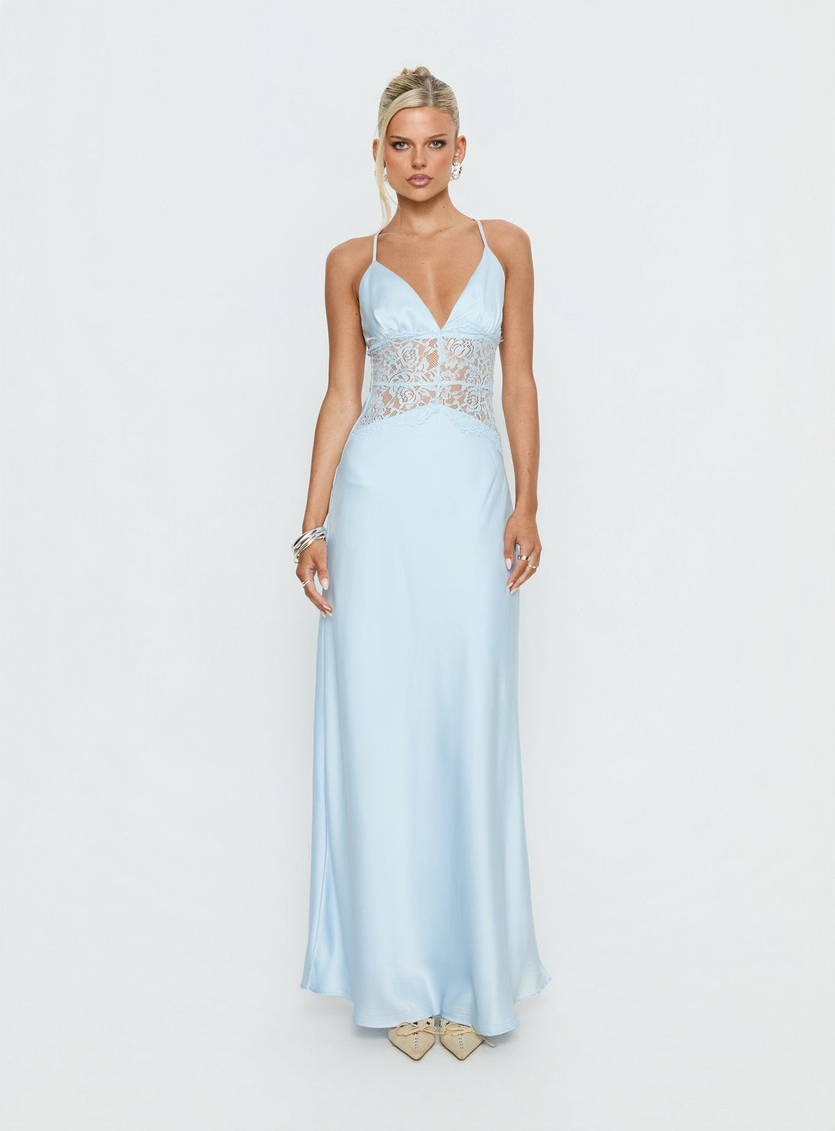 Klairee Halter Lace Maxi Dress Icy Blue