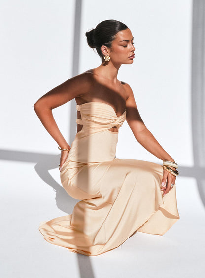 Stand A Chance Twist Detail Maxi Dress Champagne