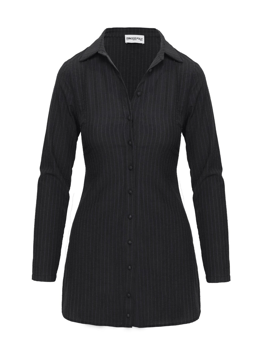 Dial Tone Long Sleeve Mini Dress Black Pinstripe · photo 5