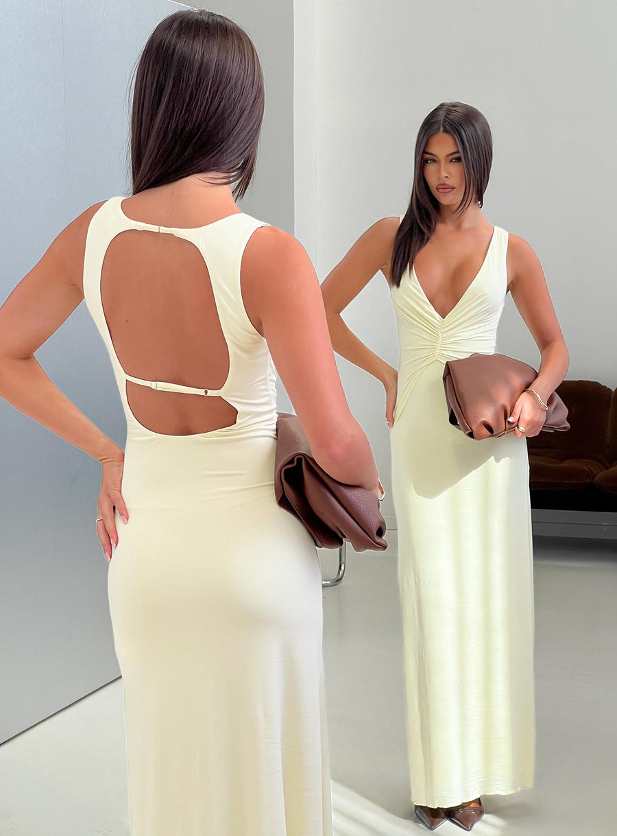 Frederica Plunge Maxi Dress Butter Yellow · photo 1