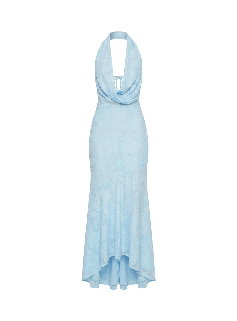 Invisible String Cowl Plunge Backless Maxi Dress Light Blue · photo 12