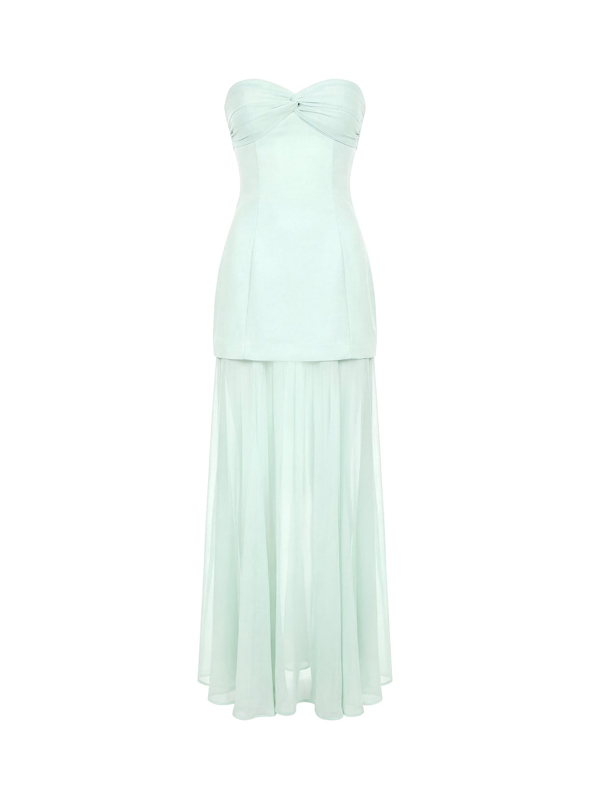 Flashy Sheer Chiffon Strapless Maxi Dress Green