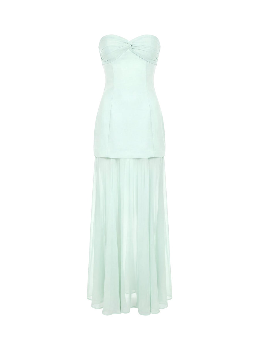 Flashy Sheer Chiffon Strapless Maxi Dress Green · photo 10