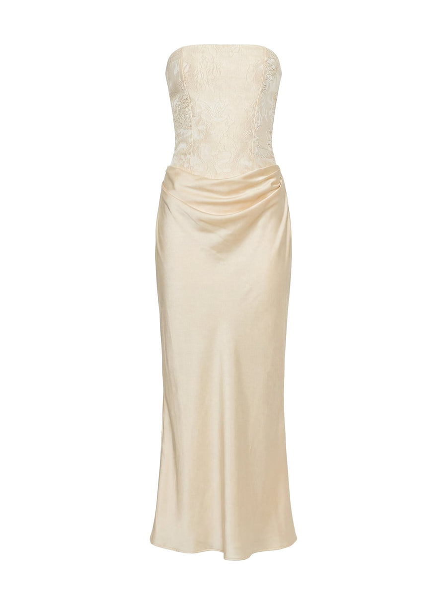 Jenevieve Strapless Drape Maxi Dress Lemon · photo 11