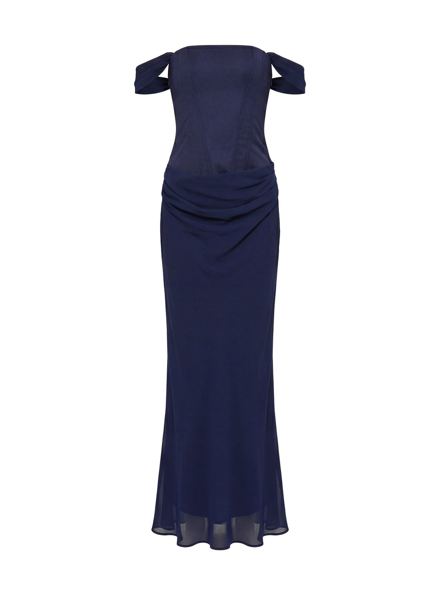 Joslyne Off Shoulder Corset Maxi Dress Navy · photo 10