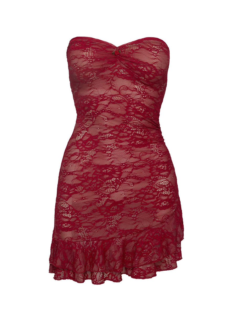 Hailees Lace Strapless Mini Dress Red · photo 7