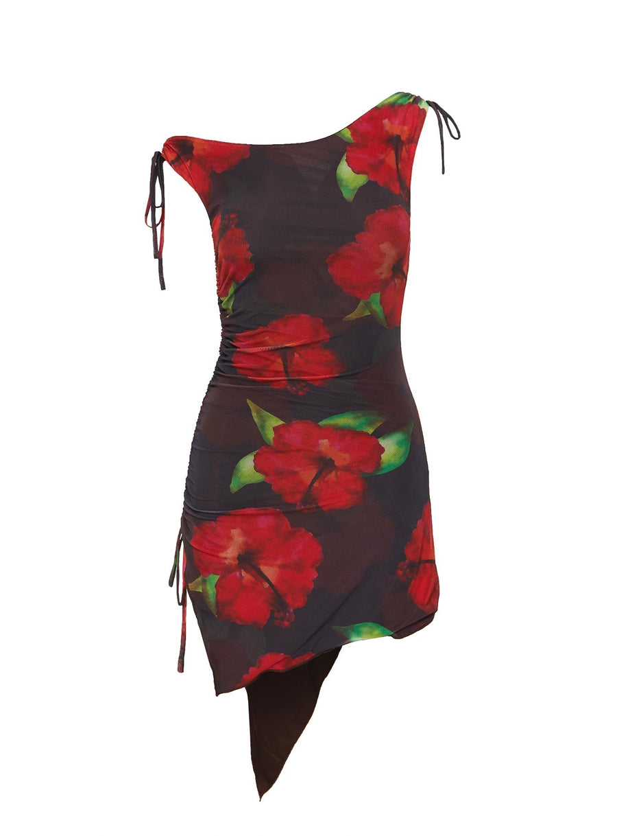 Harmonie One Shoulder Mini Dress Brown / Red · photo 11