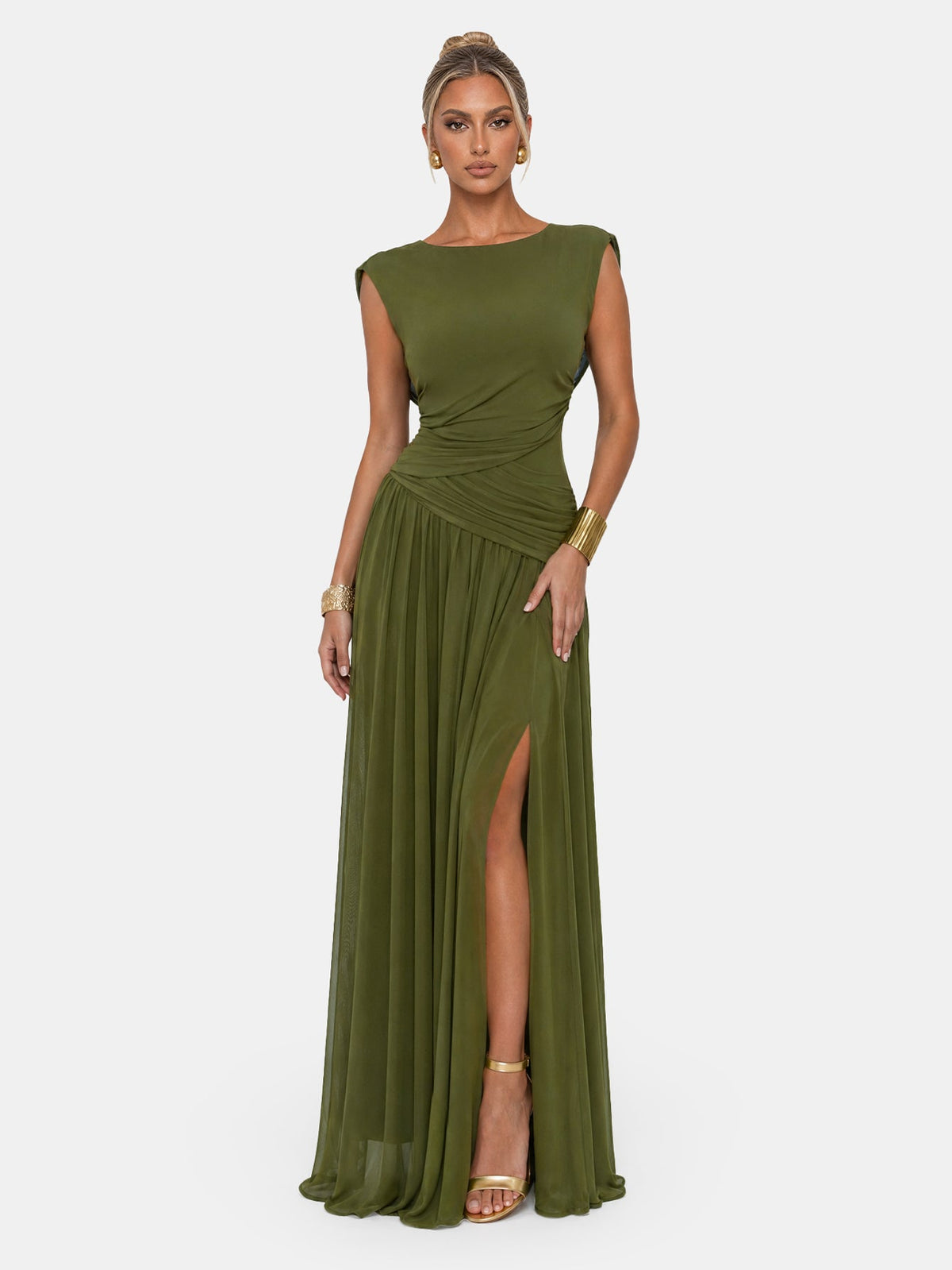 Athena Cowl Neck Maxi Dress - Olive Green detail