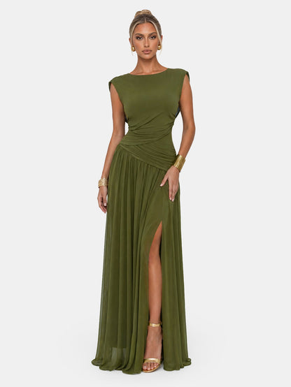 Athena Cowl Neck Maxi Dress - Olive Green detail