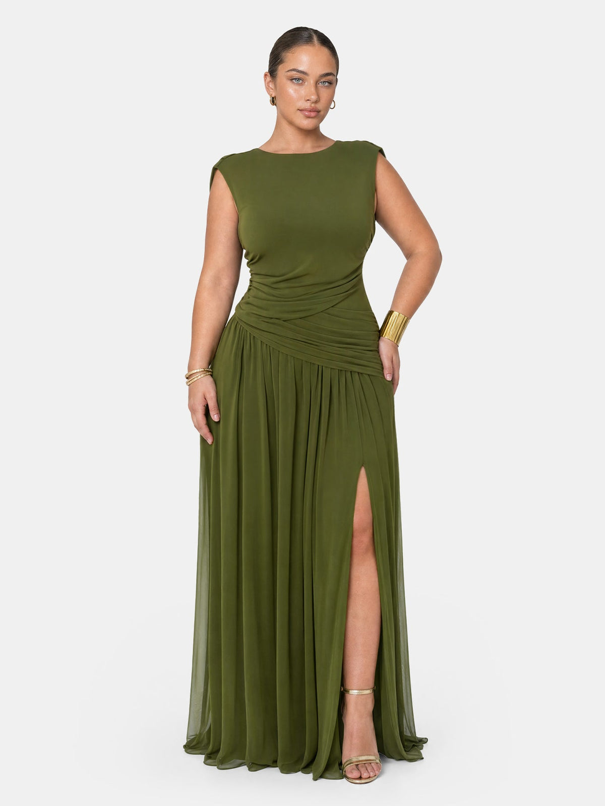 Athena Cowl Neck Maxi Dress - Olive Green