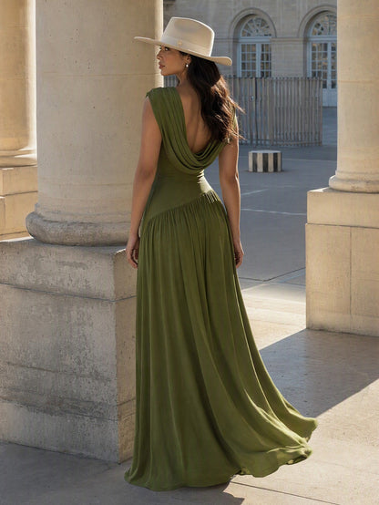 Athena Cowl Neck Maxi Dress - Olive Green