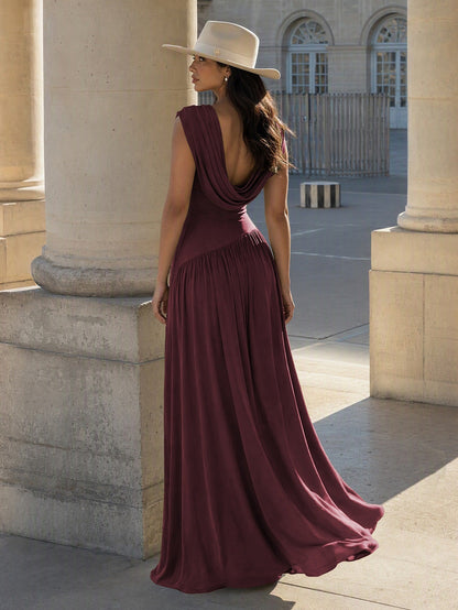 Athena Cowl Neck Maxi Dress - Burgundy