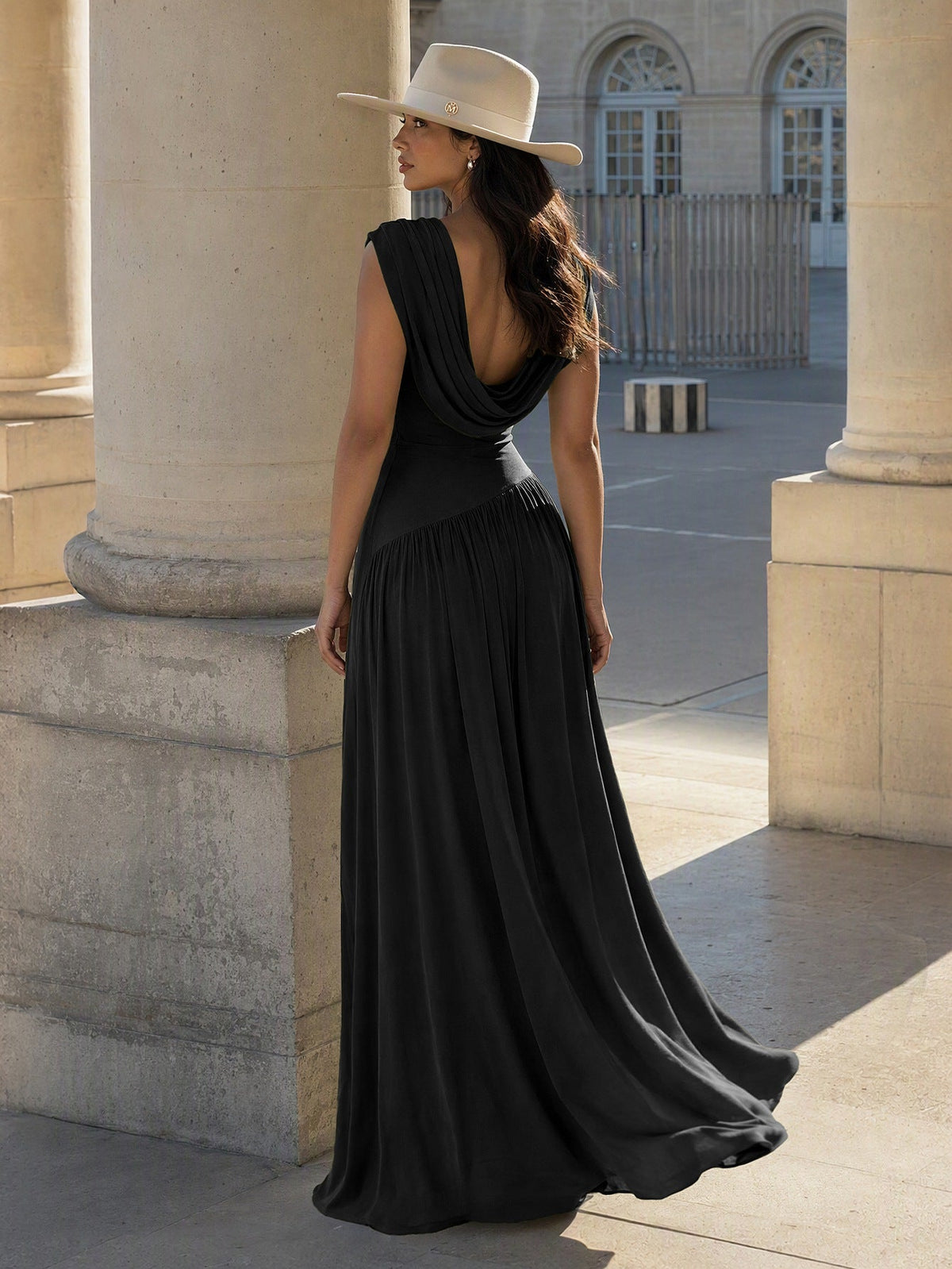 Athena Cowl Neck Maxi Dress - Black